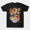Men Black Print T-shirt Ramen Cat Gundam No-Cut Transfer Paper Print Cotton Tshirt