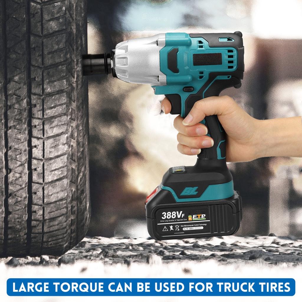 High Torque 800N.m Cordless Brushless Electric Impact Wrench 388VF1/2 Inch Power Tools with 2pcs 3.0AH Rechargeable Battery