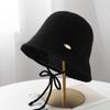 Autumn hollow knitted bucket hat women's retro gold standard lace-up bucket hat spring and autumn breathable washbasin hat
