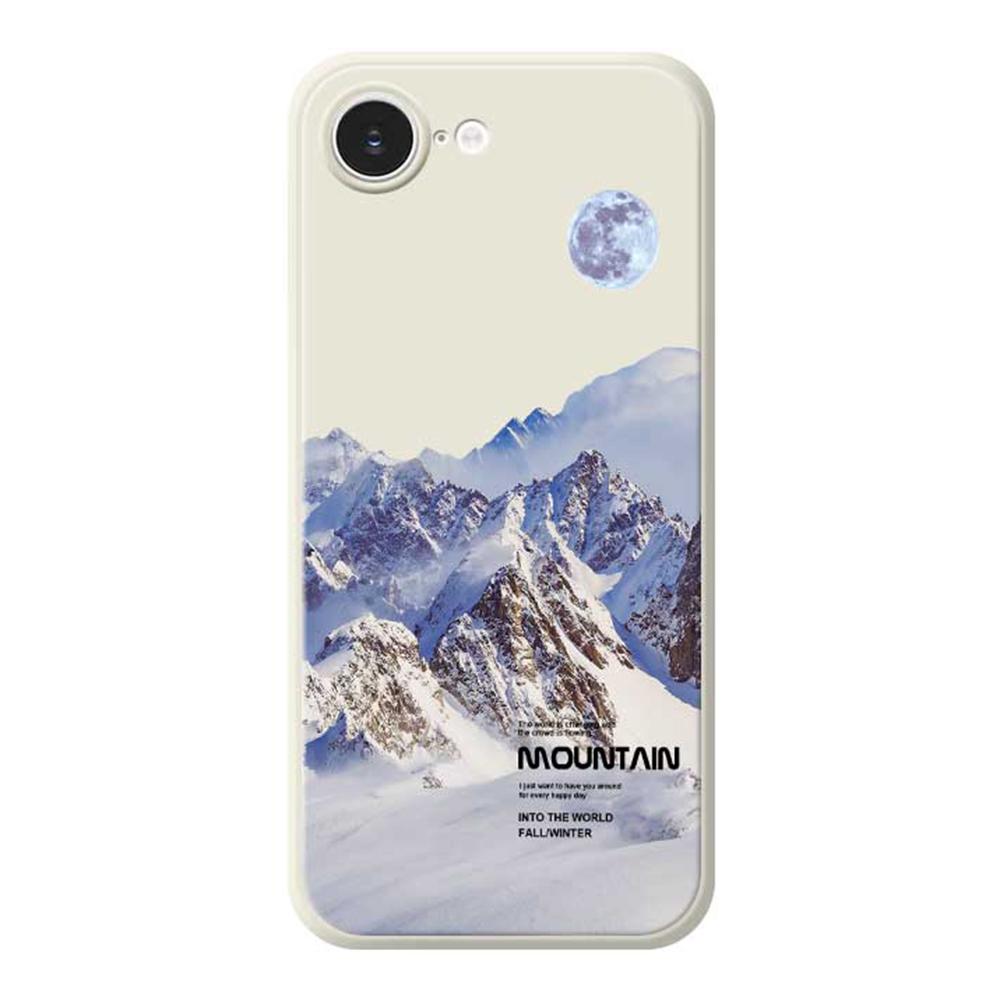For iPhone 16e Case White Snow Mountain Pattern Printing Straight Edge TPU Phone Back Cover