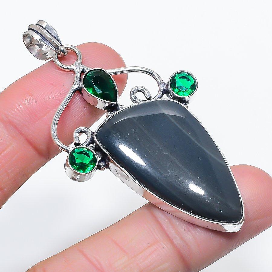 

Natural Silver Sheen Obsidian 925 Sterling Silver Jewelry Pendant 2.56 W5D92
