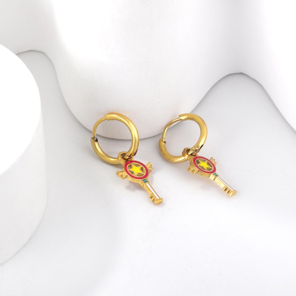 Stainless Steel Hoop Earrings Trendy Cartoon Strawberry Cherry Pendants Women Girls Round Huggie Earrings Dangles Party Jewelry