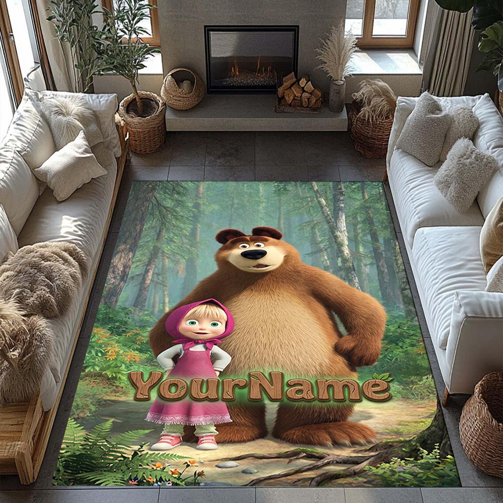 Masha Bear Customize Text Floor Mat Perfect for Outdoor Game Room Entryway Study room Anti-slip Rug Office home decor Spiritual Gift
