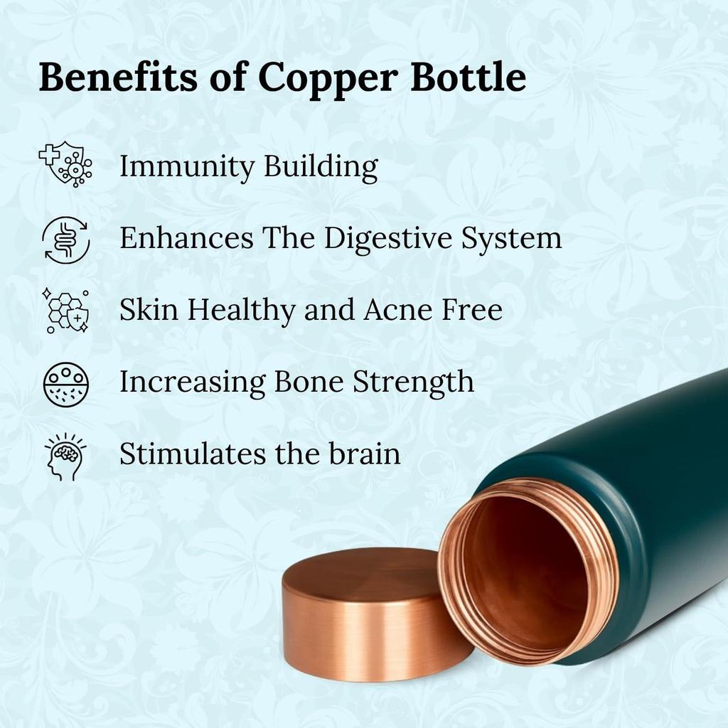 1000ml Pure Copper Water Bottle, Leak Proof, Durable & Rust-Resistant Tamba Bottle, 100% Copper Water Bottle for Office, Gym, Yoga, Trekking
