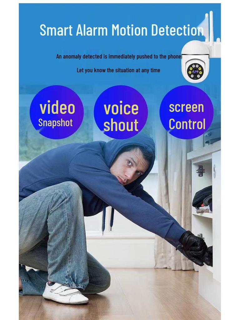 Wireless Indoor WiFi Surveillance Camera with Punch-Free Installation and Full-Color Night Vision