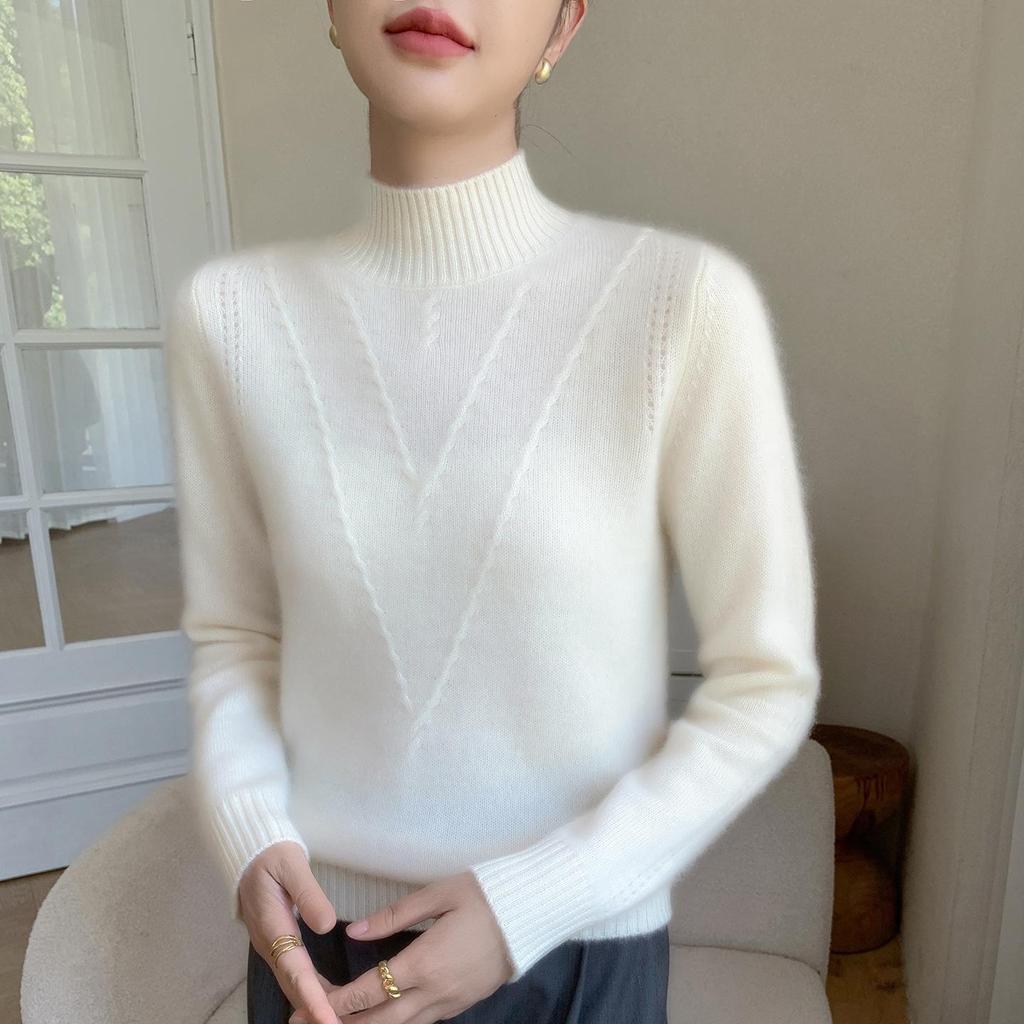 Women's Floral Jacquard High Neck Cashmere Sweater - Thickened, Versatile Autumn/Winter Knit Base Layer