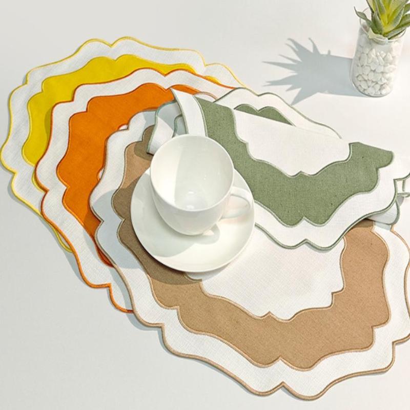 Tovaglietta in Lino texturizzata a Festoni Lavabile in Lavatrice Senza Pieghe Tappetino per Tavola da Pranzo per Uso Domestico in Fattoria