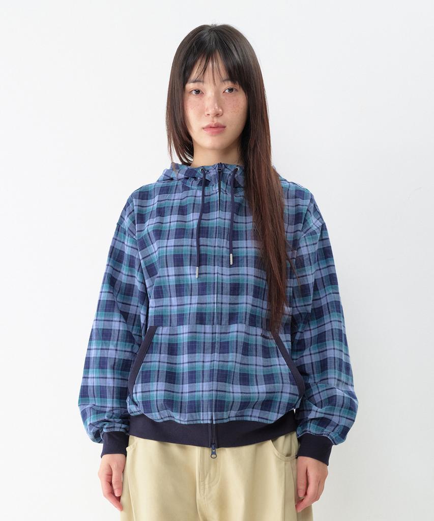 AMES-WORLDWIDE Check Hooded Windbreaker Blue