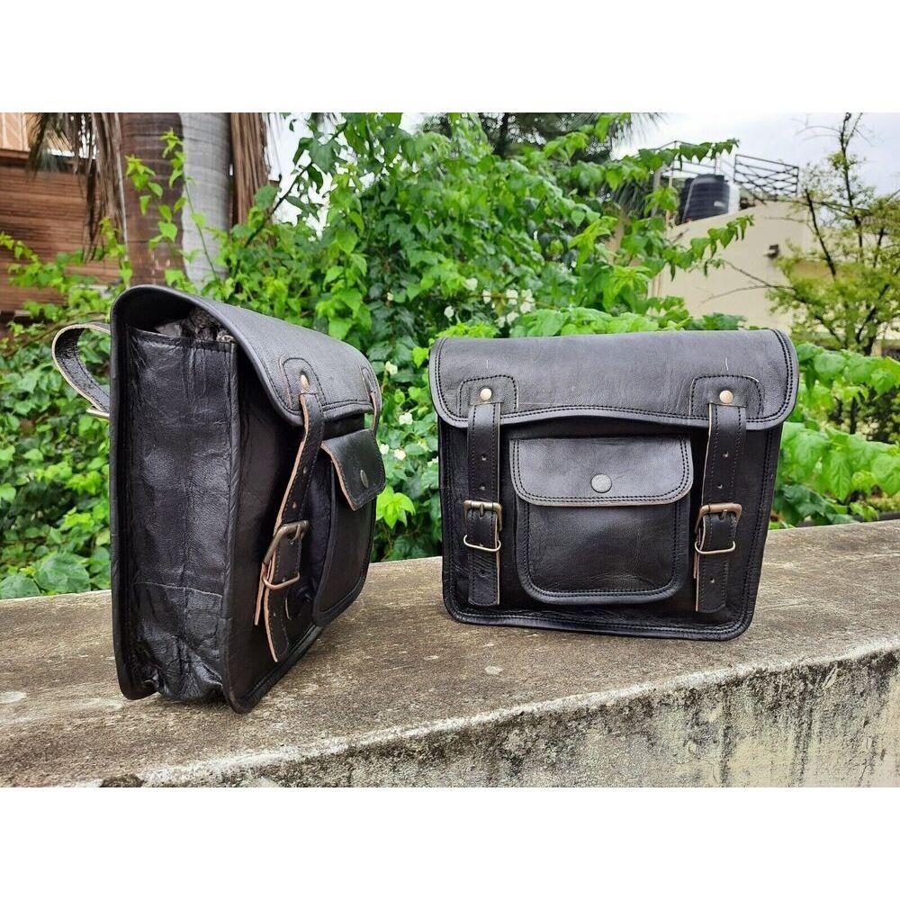 2 Motorcycle Leather Saddle Pannier Vintage Storage Bags