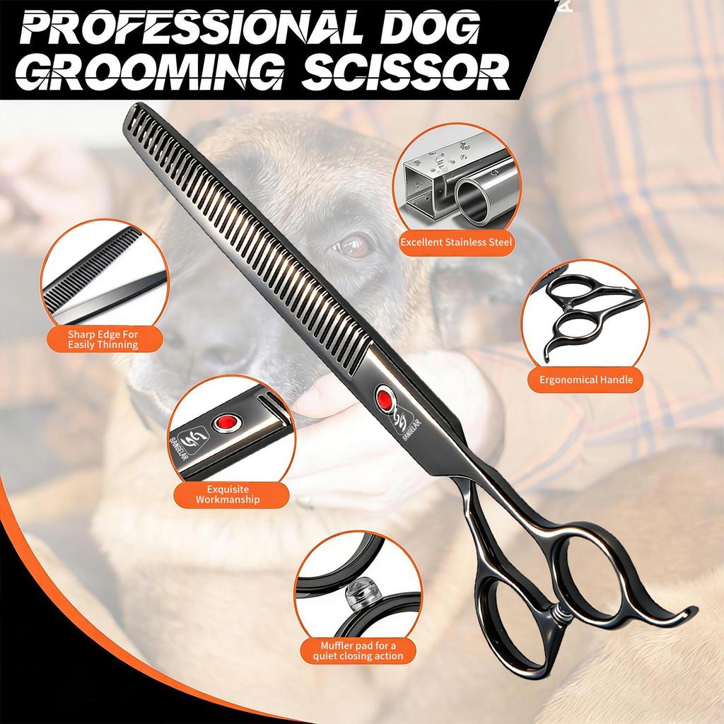 SANGELAR Tijeras de adelgazamiento profesionales para mascotas de 7,5 pulgadas, tijeras de dientes densos para el cuidado de mascotas, tijeras para perros y animales grandes, herramienta de aseo para mascotas