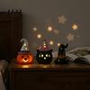 Small Ceramic Halloween Figurine Tealight Holder, Lighted Ghost Pumpkin with Cute Room Decoration Witch Hat, Tiered Tray Tabletop Decor for