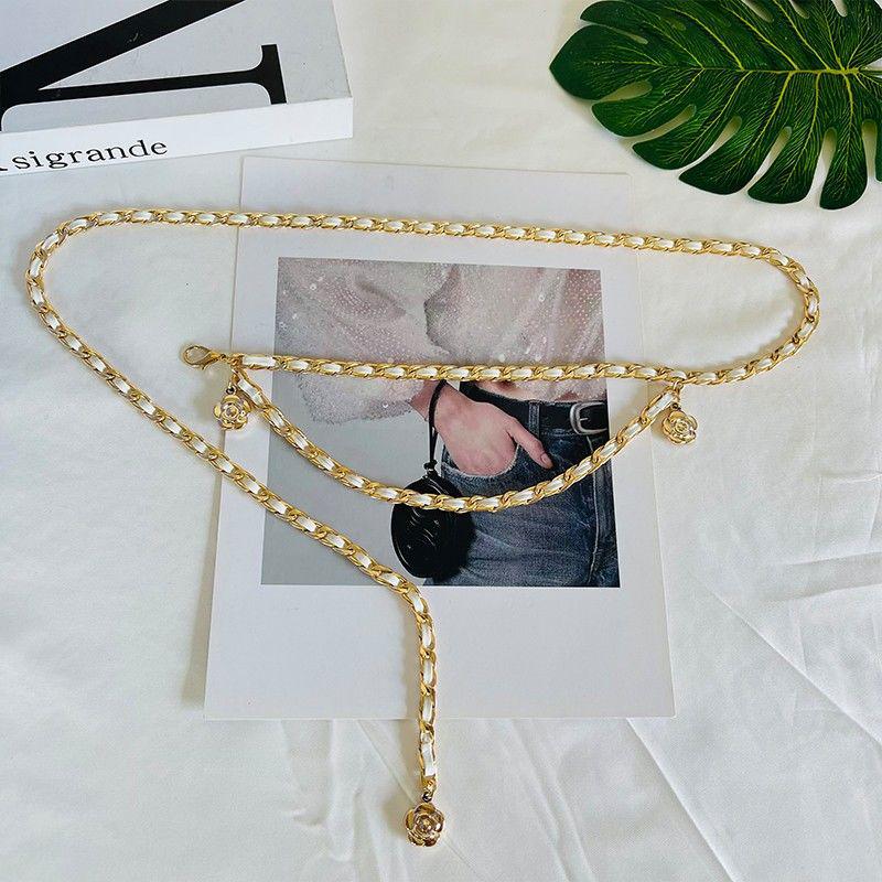 Women's Versatile Gold Waist Chain Belt - Stylish Leather Accessory for Dresses and Skirts