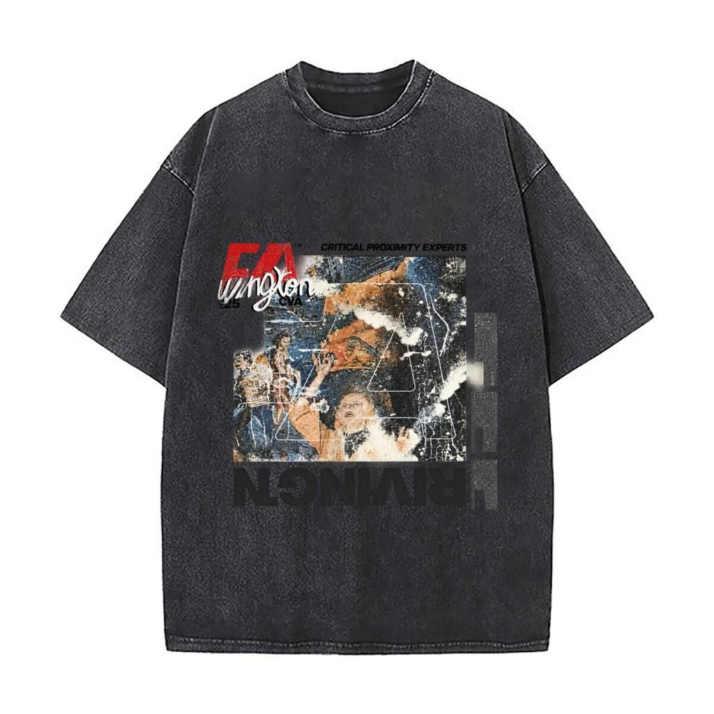 Critical Proximity Experts 25 Basketball Graffiti Collage Washed Short Sleeve Loose Streetwear Tee Hip Hop