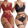 Set Sexy Nou Lenjerie Femei Centură Jartieră Grena Lenjerie Intimă Cu Inele pentru Picioare Intimitate Feminină Seturi Erotice din 3 Piese Sutien din Dantelă Chiloți