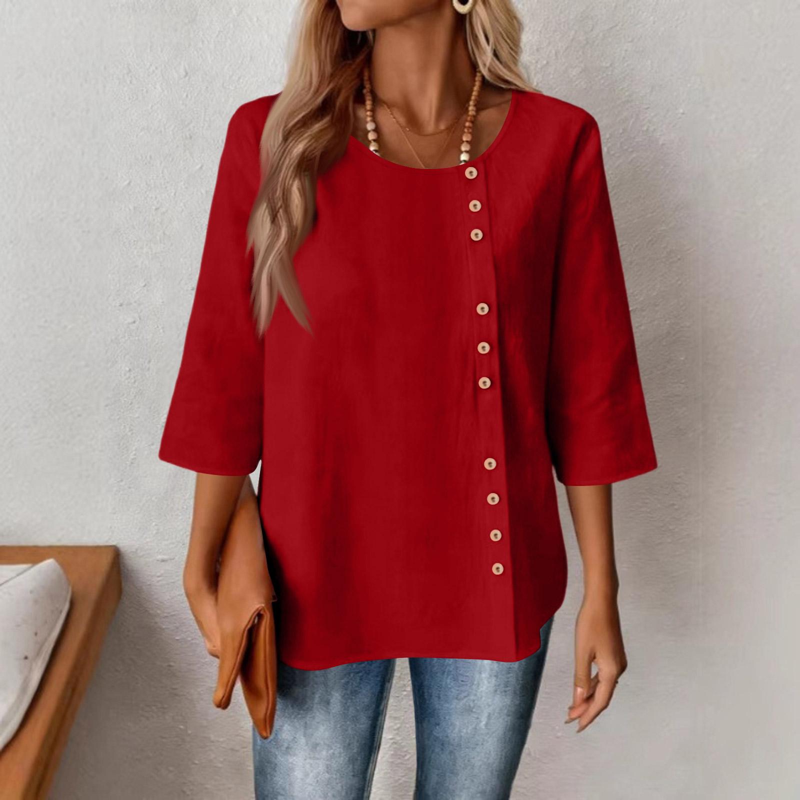 

Tops For Women 3/4 Sleeve R-Neck Casual T-Shirts XXL червоний