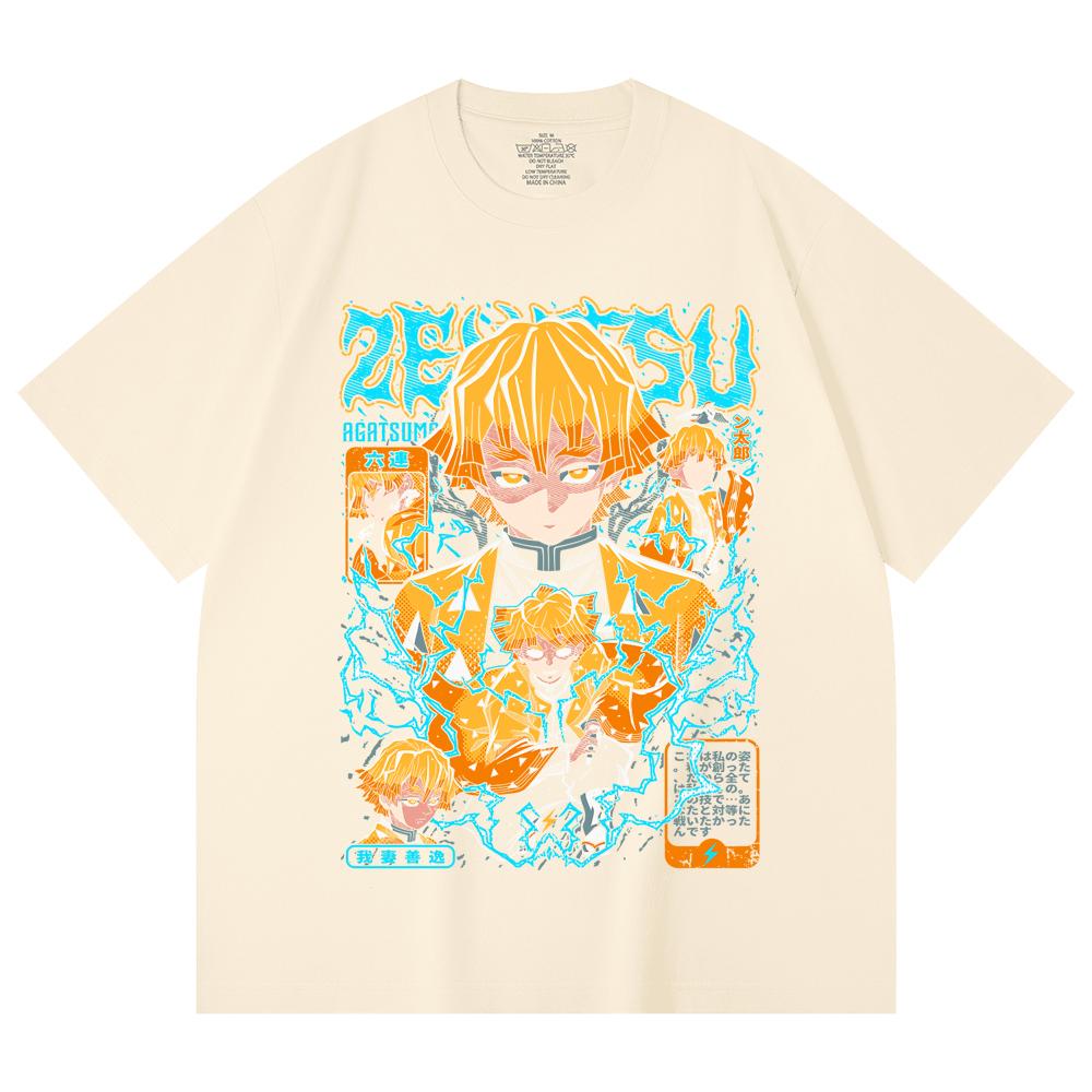 

230 г/м² 100% хлопок Клинок, рассекающий демонов V100 Принт Зеницу Унисекс Футболка из плотного хлопка XS абрикосовый