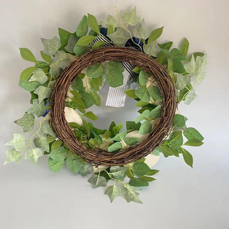Wooden Plaques Blue and White Porcelain Pattern Wreath Outdoor Courtyard Party Decorations Garlands for Wall Door Window