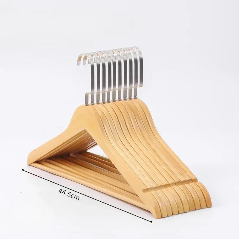 10Pcs/set Adult Extra-Wide Solid Wood and Metal Hook Wooden Hangers With Notches Non-slip Metal Hook for Clothes