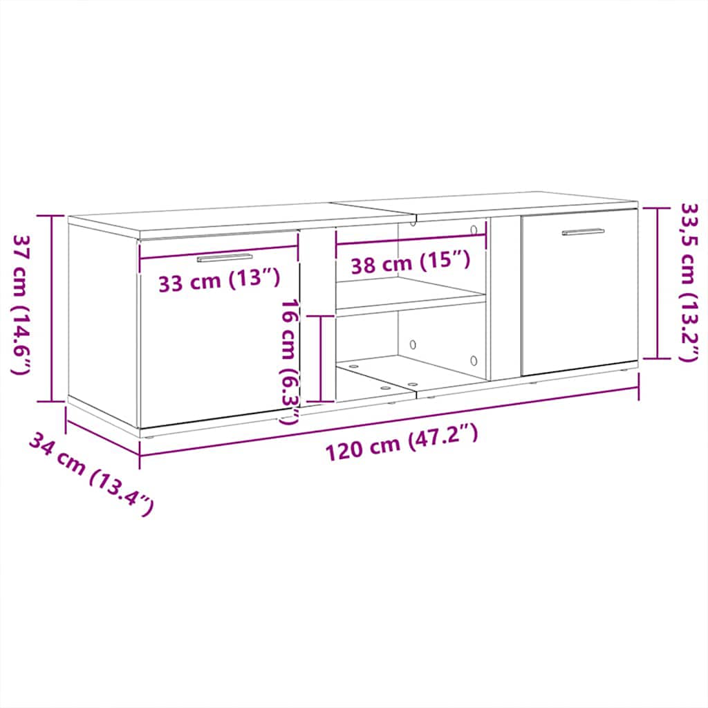 TV Cabinet in White 120 x 34 x 37 cm Engineered Wood