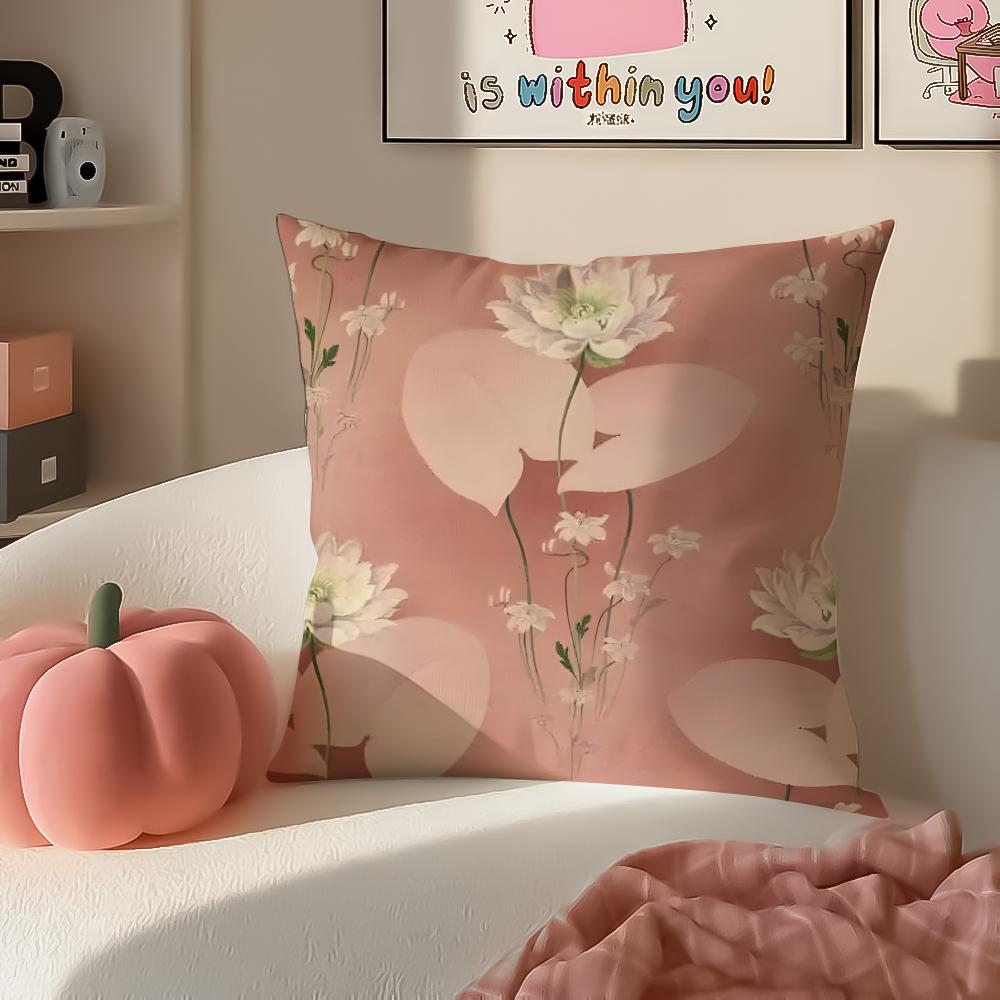 French Textile Floral Art Cushion Cover Pillowcase Short Plush Invisible Zipper Room Sofa Cushion Cover