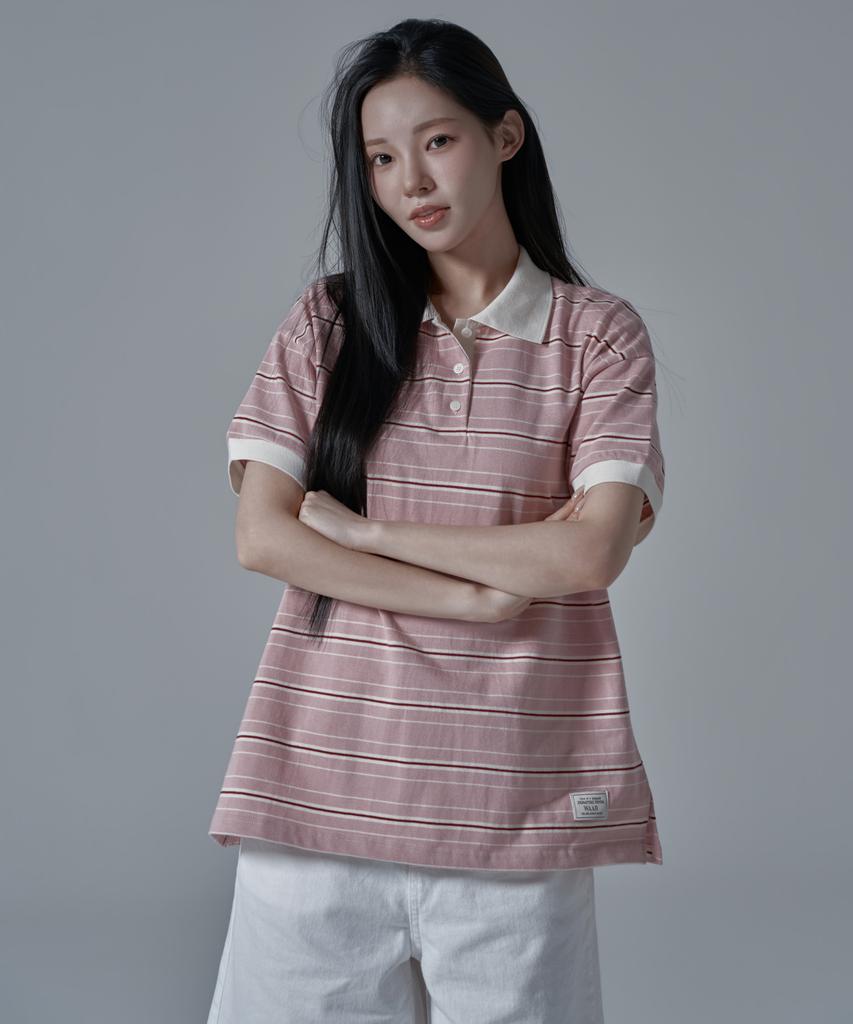 WAARFORWOMAN Wt-61 Rugby Half Collar Short Sleeve T-Shirt_Pink