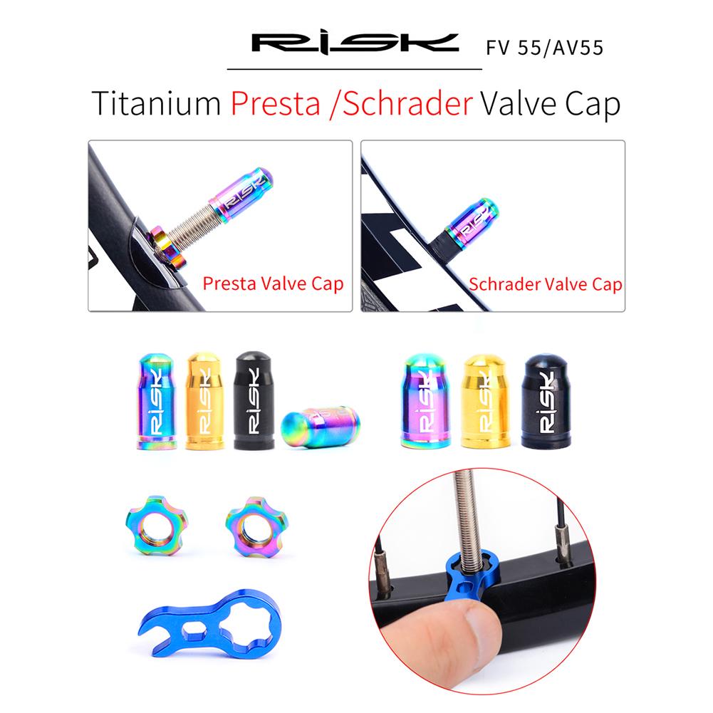 RISK Titanium Alloy Mountain Road Bike Presta/Schrader Valve Caps Set Dustproof Bicycle Tire Valve Nut Cover Cycling