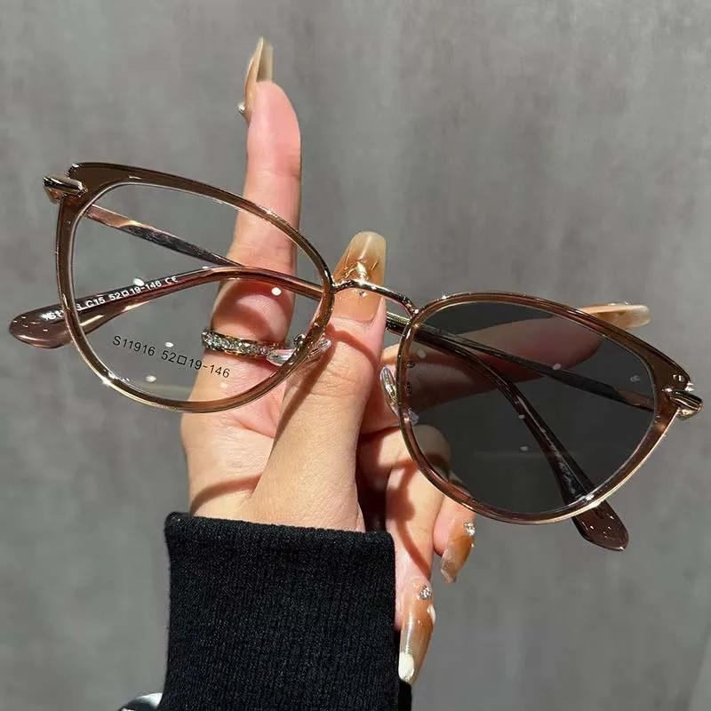 Women Luxury Pochromic Myopia Glasses Fashion Unisex Cat Eye Anti-UV Near Sight Eyeglasses Men Vintage Minus Diopter Eyewear