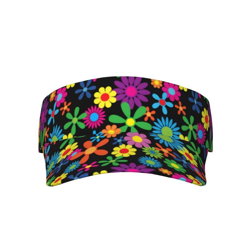 Hippie Flowers Sports Visor Sun Hat Women Lightweight Packable Cooling Baseball Hat Adjustable Wide Brim Cap for Running Tennis