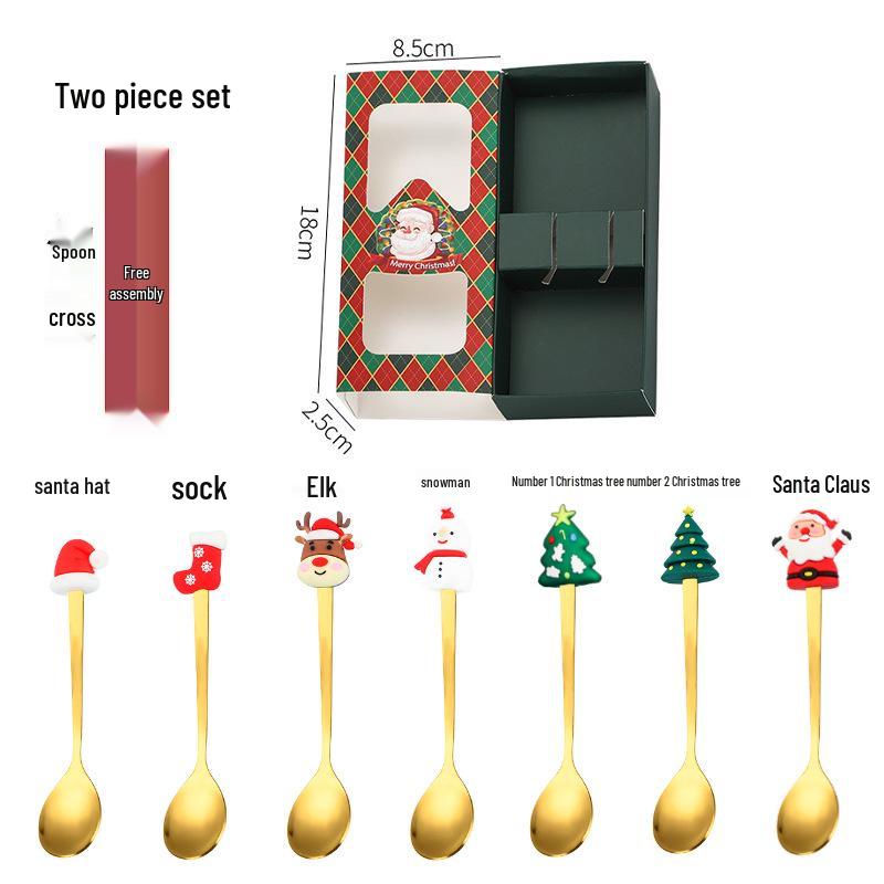 Creative Stainless Steel Christmas Tree & Reindeer Cutlery Set: Spoon & Fork