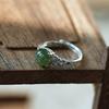 925 Sterling Silver Sapphire Hollow Pattern Retro Literary National Style National Style Live Mouth Ring Adjustable 2026