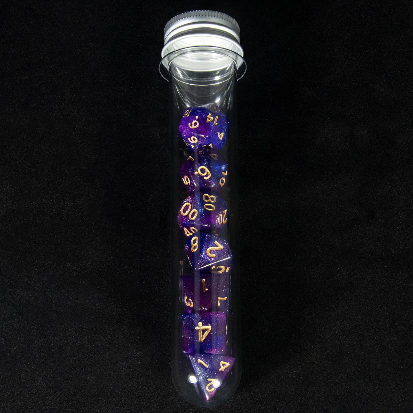 

Космические игральные кости 7 шт. DND многогранные игральные кости с трубкой для настольных игр / обучающие математические вечеринки аксессуары набор многосторонних игральных костей purple blue