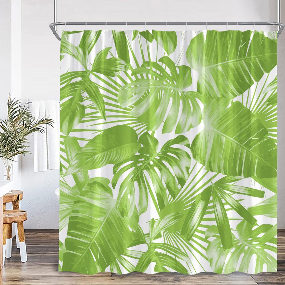 

Tropical Leaf Shower Curtain Green Leaves Palm Monstera Banana Leaf Nordic Polyester Bath Curtain Modern Home Decor For Bathroom W60H190(CM)-1 Pcs