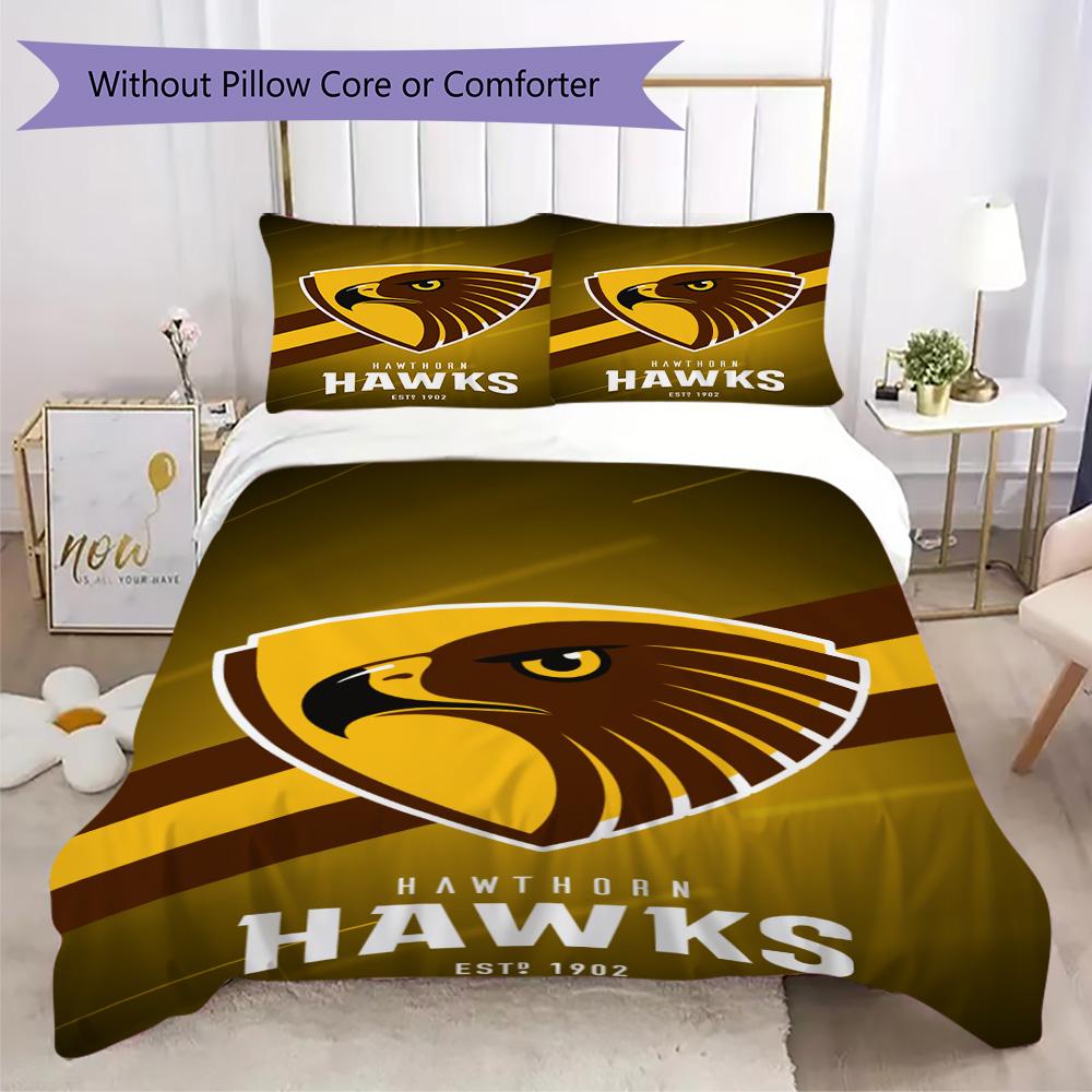 Hawthorn Hawks AFL Pattern Bedding,Quilt Set Quilt Cover Pillowcase Home Birthday Gift (1*duvet cover+2*pillowcase,without core)XSJT0917459