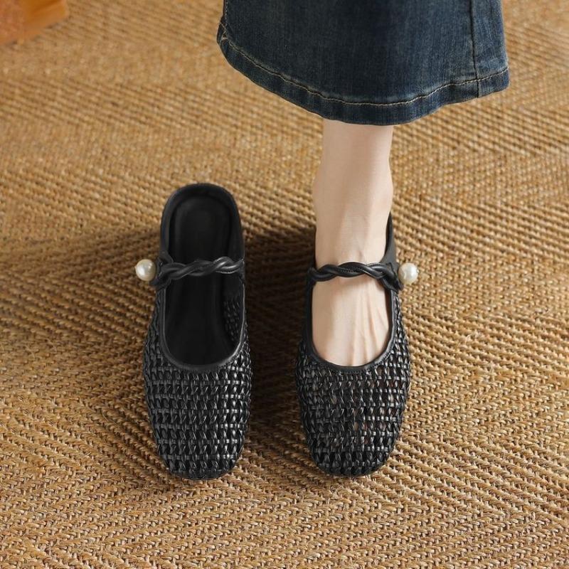 Half-slip-on High-heel Ankle Boots, One-piece Slip-on Breathable Sandals, Women s Single Shoes 35 чёрный