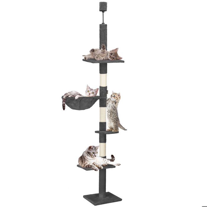 Arbre À Chat - Springos® - Réglable 240-265 Cm - 3 Plateformes - Hamac Confortable - Graphite