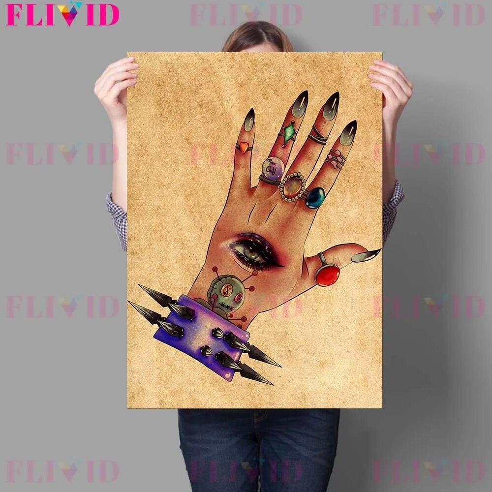 

Королева вампиров, королева ворон и руки ведьмы, винтажная настенная живопись на холсте, абстрактная жрица, колдовство, художественный постер и принт, декор без рамки 21*30cm