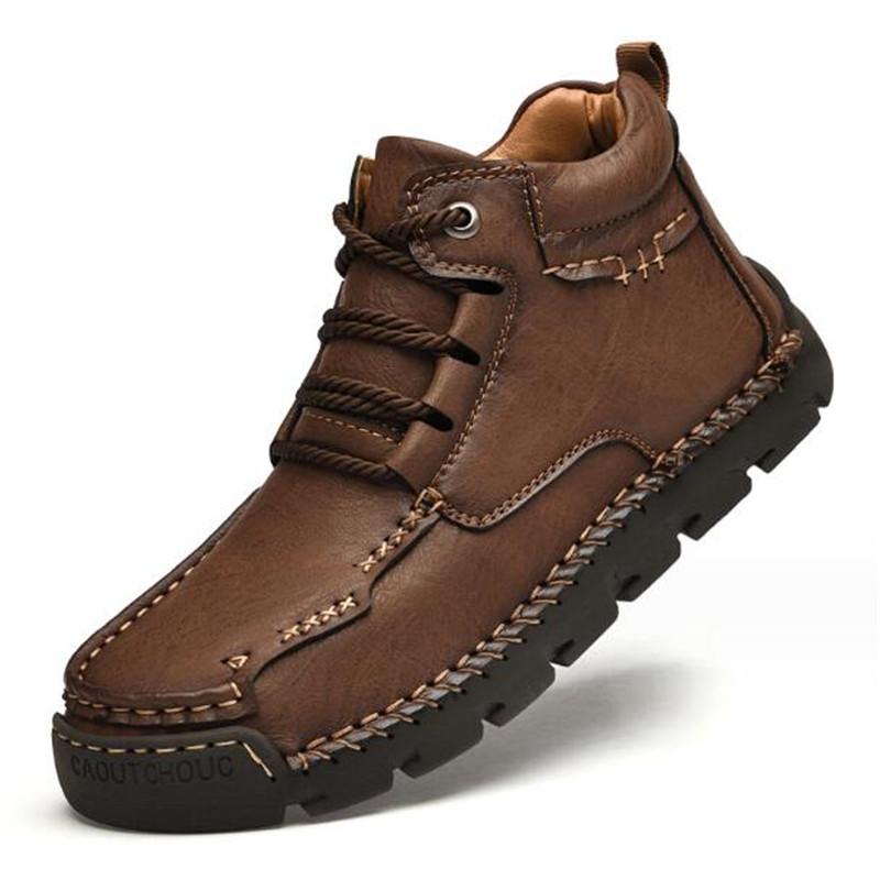 Handmade Leather Men Ankle Boots Casual Shoes Comfortable Walking Boots New Soft Leather Men Warm Winter Boots Sneakers