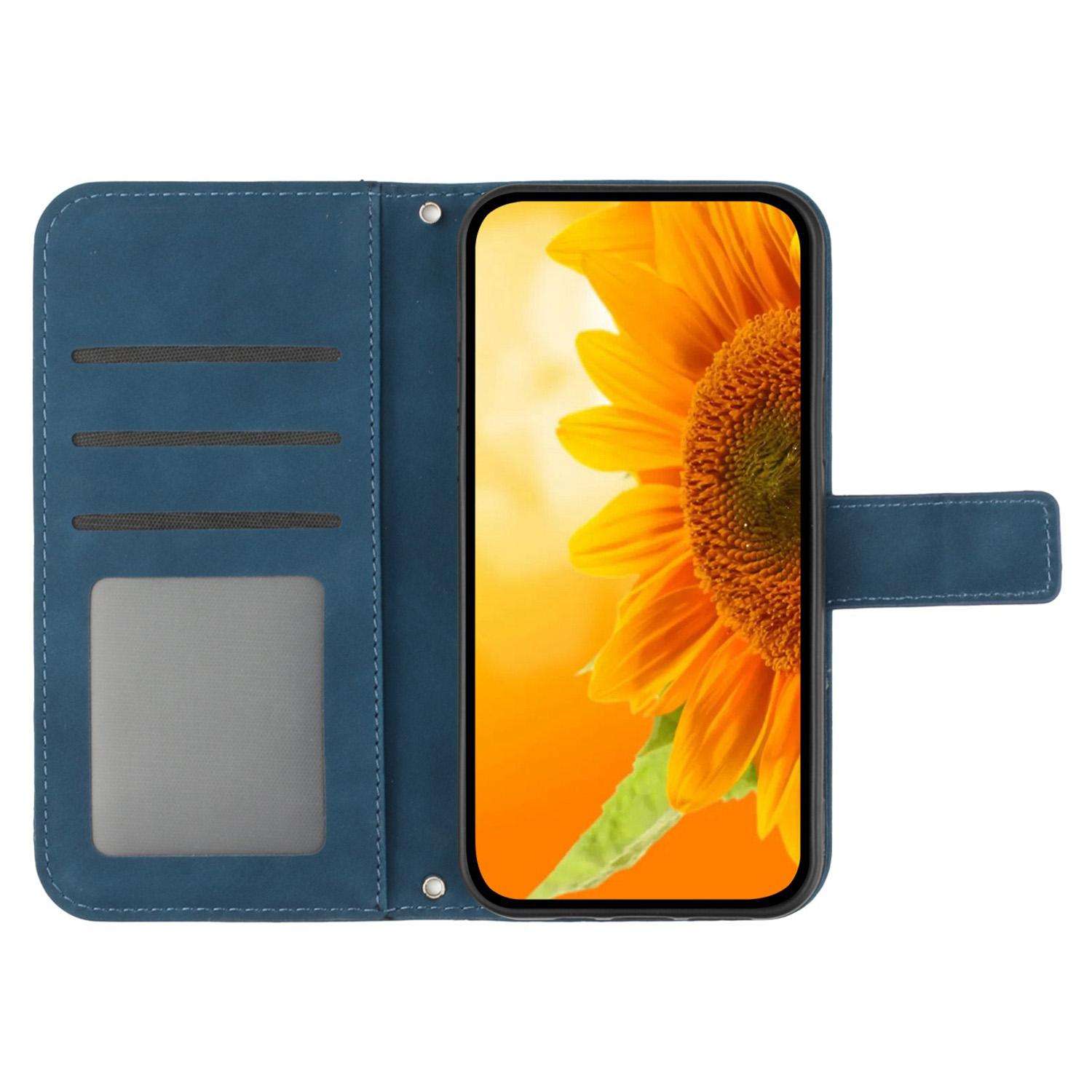 

HT04 For iPhone 16 Case Sunflower Skin-Feel Leather Phone Cover with Shoulder Strap
