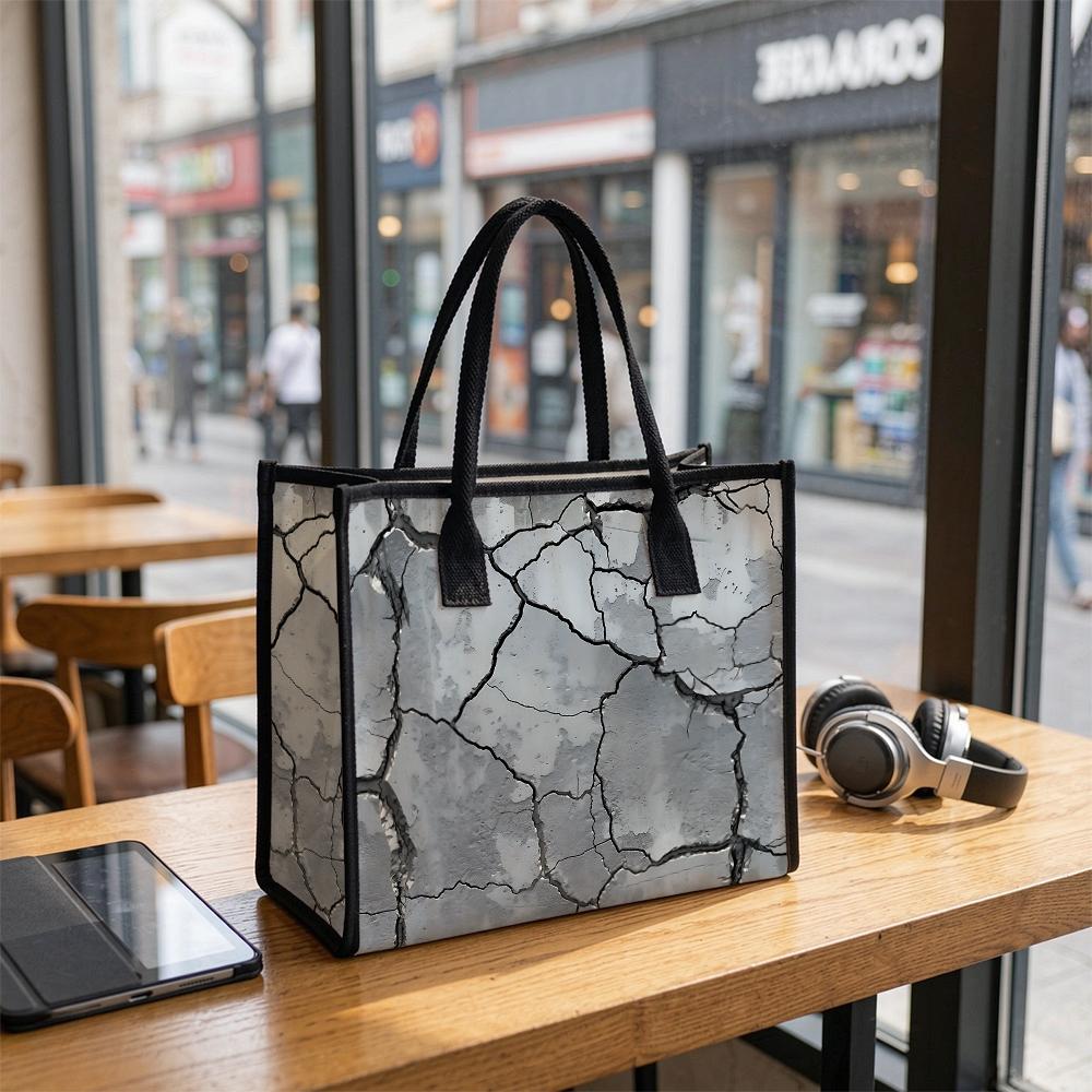Gray Cracked Pattern Tote Bag Casual Daily Handbag Lightweight Reusable Shopping Bag for Women