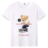 New 2026 Summer Childrens Tshirt Skateboarding Bear Printed Top Round Neck Cotton Parent Child Short Sleeve