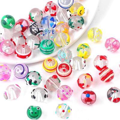 2 pezzi/borsa perle di vetro colorate divertenti dipinte a mano per collana fai da te, bracciale, orecchini, creazione di gioielli, accessori artigianali