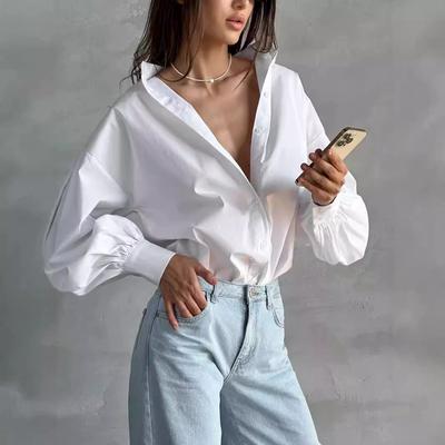 Lantern Sleeve Women's Shirt Lazy Temperament Commuting Versatile Round Neck Lantern Sleeve Shirt for Women