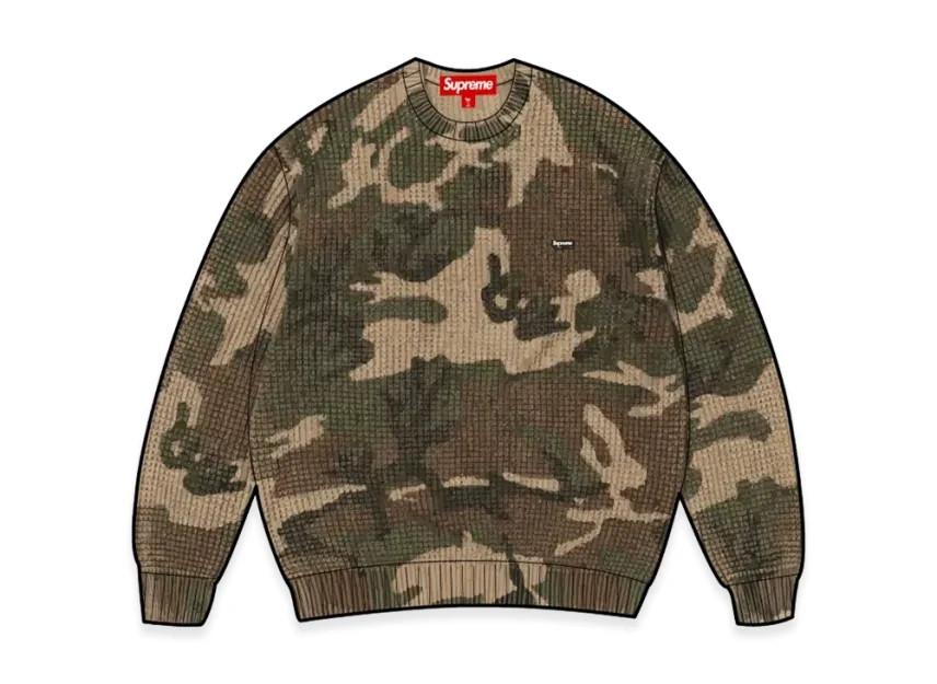 785745 Supreme Washed Small Box Waffle Sweater  Woodland Camo XL