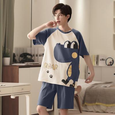 Conjunto de Pijama de Verão Roupa de Descanso Masculino Juvenil Esportivo Manga Curta Solto Casual Roupa de Descanso Tamanho Plus Terno Pode Ser Usado Fora por Homens