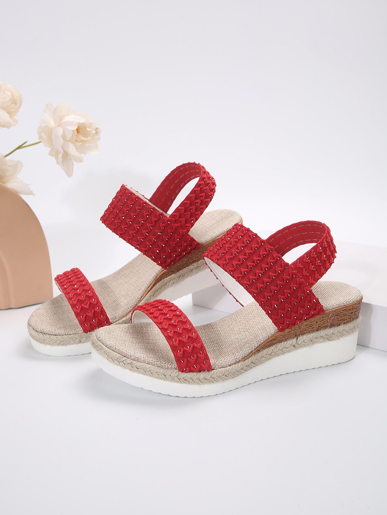 

Босоніжки на танкетці жіночі літо 2024 нові зовнішньоторговельні товстопідошовні з відкритим носком на високих підборах жіночі виробник 43 червоний