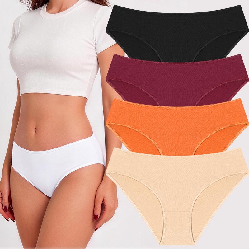FINETOO 4 Pezzi Mutandine da Donna a Vita Bassa in Cotone Biancheria Intima Morbida Vita Elastica Slip da Donna Traspiranti Uso Quotidiano Mutandine Femminili