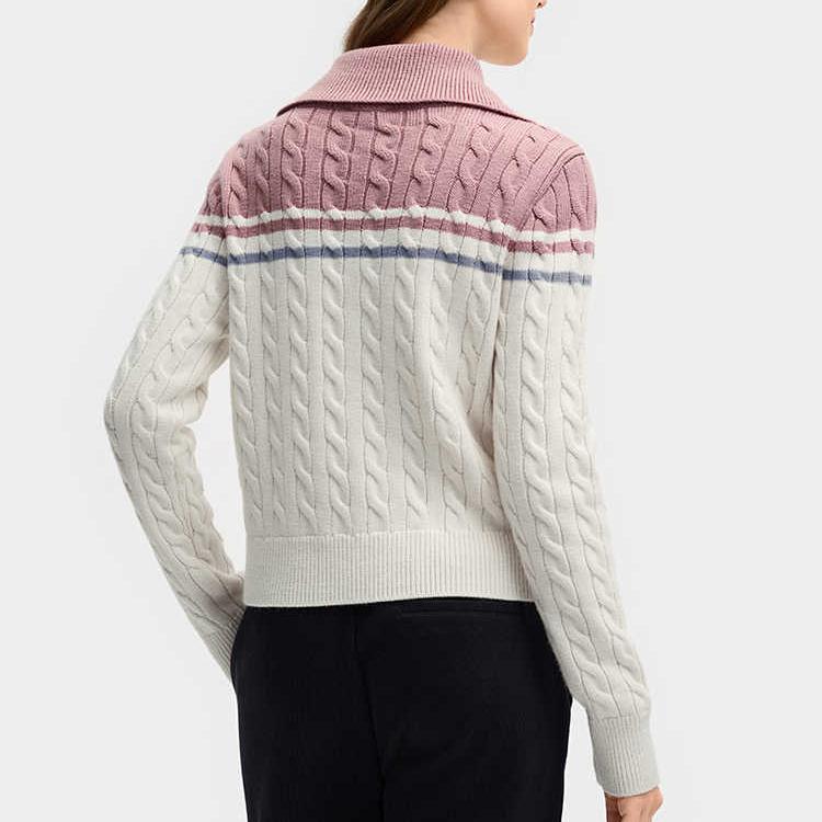 FILA Fashionable Versatile Polo Collar Knitted Jacket Women outerwear Cloud-Mushroom-White F11W519401FWT