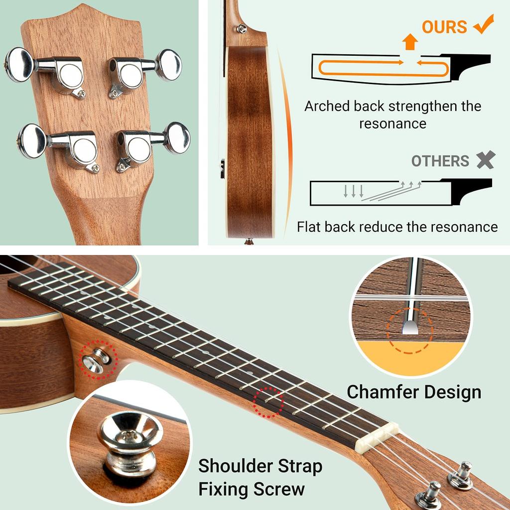 CAHAYA 23 Inch Ukulele Soprano Sapele Wood 3 Year Warranty Soprano Ukulele Ukulele Beginner 3 Piece Set of Accessories Strap x 1 Chord Chart x 1 Gig