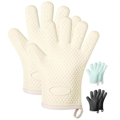 Silicone Kitchen Gloves Cotton Lined Silicone BBQ Mitts 450 Degrees Heat Resistant Oven Gloves for Baking Grilling Smoker Fryer