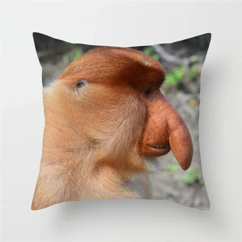 Monkey Apes Polyester Cushion Cover Wild Animal Monkey Raccoon Pattern Throw Pillow Case For Sofa Home Decorative Pillowcase